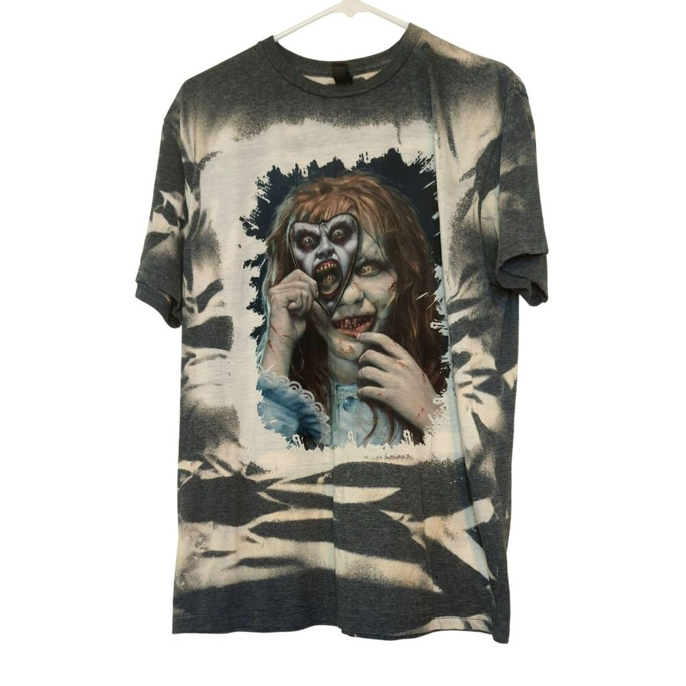 The Exorcist Horror Graphic Shirt Gray Bleach Dye Gildan Large Fan Art Creepy